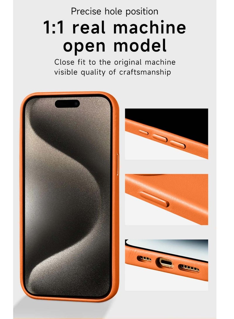 Techie Magsafe Magnetic Leather Case for Apple iPhone 15 Pro Max - Mustard Orange - Image 3