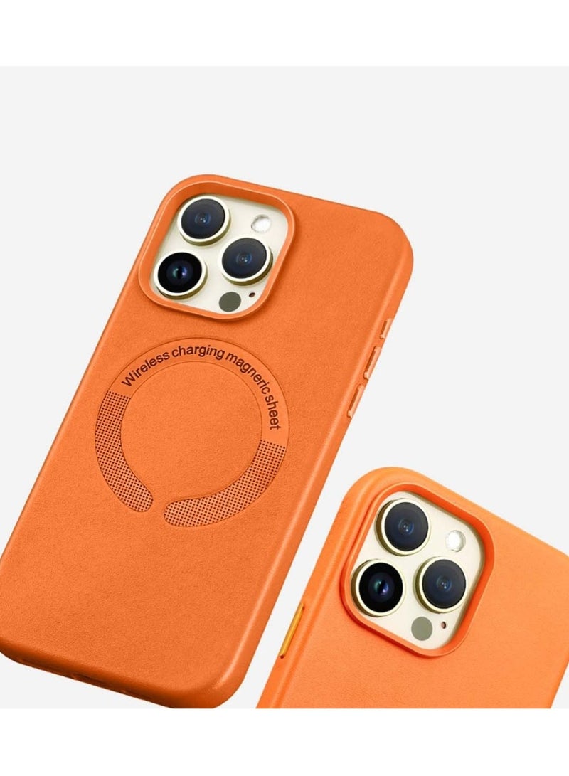 Techie Magsafe Magnetic Leather Case for Apple iPhone 15 Pro Max - Mustard Orange - Image 4