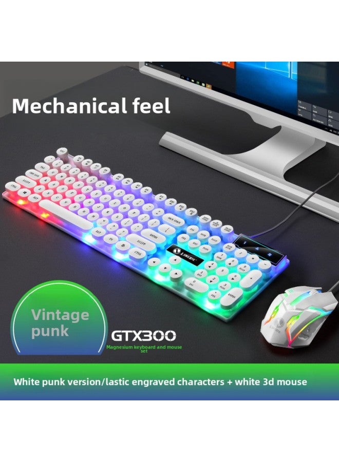 Loquat Li Magnesium GTX300 Luminous Keyboard Mouse Suit USB Keyboard USB Mouse Internet Cafe Luminous Game Kit Colorful Backlight-Color:GTX300 Punk Suit Black - Image 3