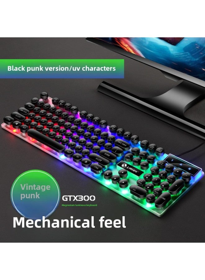 Loquat Li Magnesium GTX300 Luminous Keyboard Mouse Suit USB Keyboard USB Mouse Internet Cafe Luminous Game Kit Colorful Backlight-Color:GTX300 Punk Suit Black - Image 4