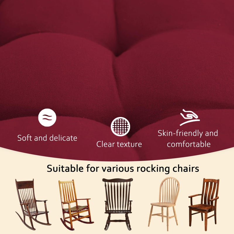 ELFJOY ELFJOY Rocking Chair Cushion Kitchen Chair Cushions with Seat Back Cushion Smooth and Comfortable Chair Pads with Ties 17x17 inch + 17x21 inch  Claret - Image 3