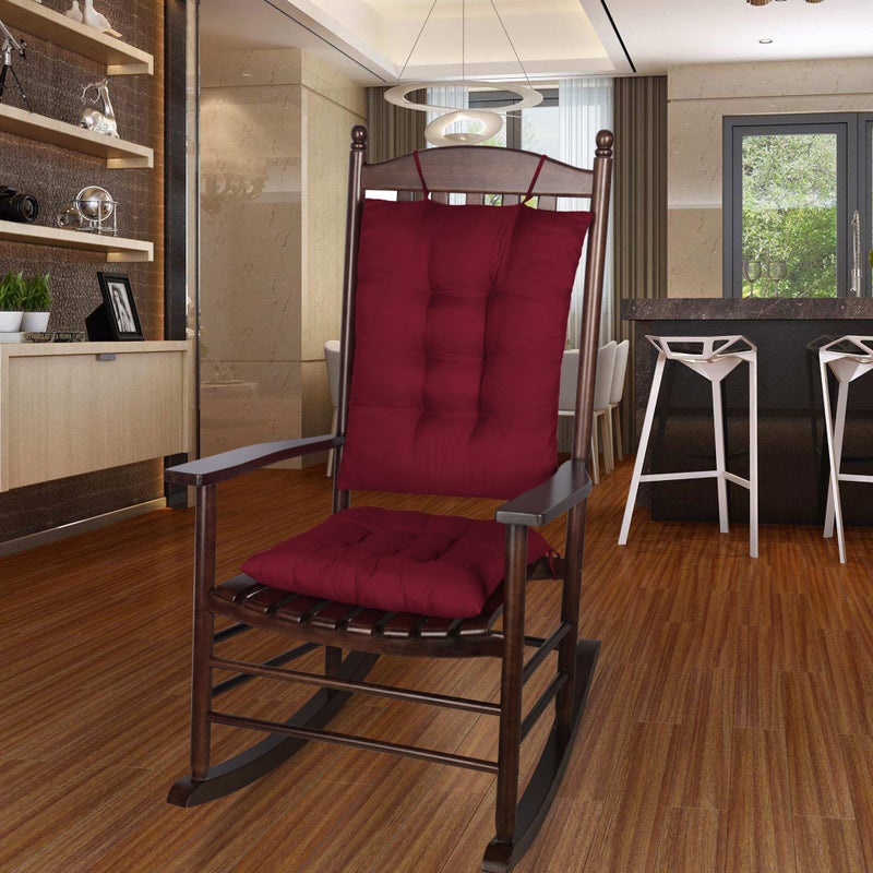 ELFJOY ELFJOY Rocking Chair Cushion Kitchen Chair Cushions with Seat Back Cushion Smooth and Comfortable Chair Pads with Ties 17x17 inch + 17x21 inch  Claret - Image 5