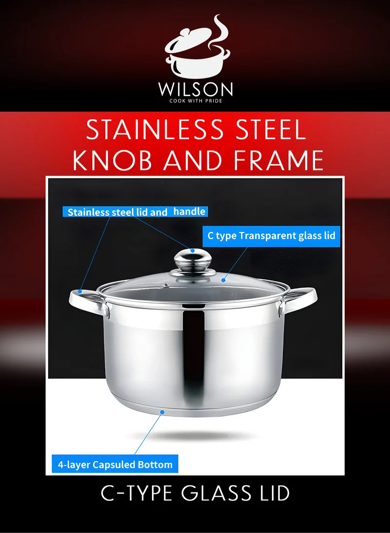 Wilson Wilson Stainless Steel Cookware Set, 12-Piece, Casseroles, Saucepan, Fry Pan, Ergonomic Handles, All Cooktop Compatible, Dishwasher Safe, Durable, Stylish Kitchen Essentials