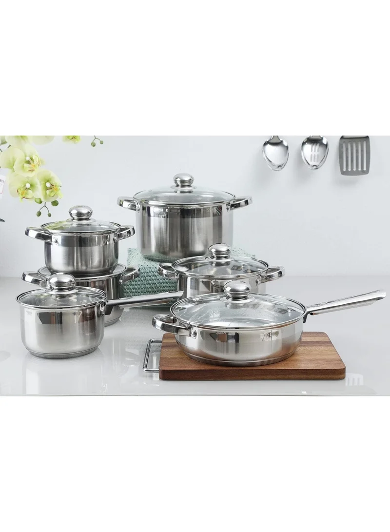 Wilson Wilson Stainless Steel Cookware Set, 12-Piece, Casseroles, Saucepan, Fry Pan, Ergonomic Handles, All Cooktop Compatible, Dishwasher Safe, Durable, Stylish Kitchen Essentials