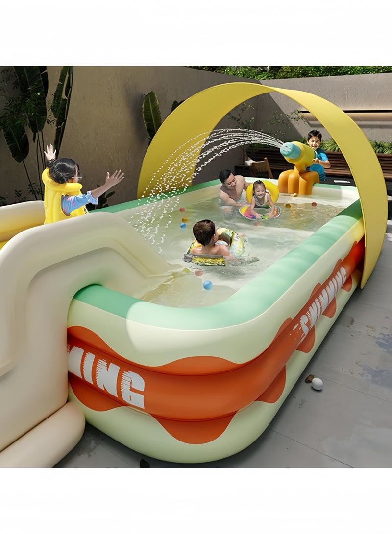 GGEROU Inflatable Swimming Pool,Swimming Pool with Water Slide,Water Pool with Awning,Inflatable Castle Water Park,Summer Water Party(Pool+Slide+Awning+Water Gun) - Image 1