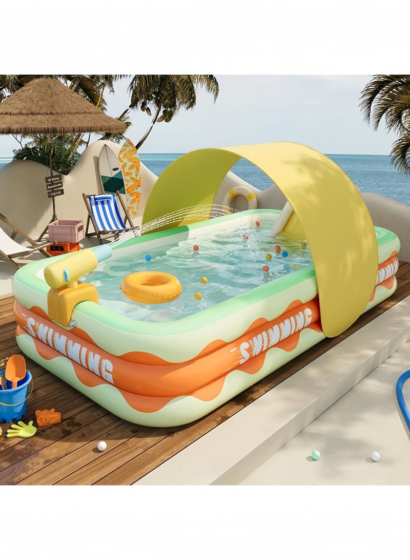 GGEROU Inflatable Swimming Pool,Swimming Pool with Water Slide,Water Pool with Awning,Inflatable Castle Water Park,Summer Water Party(Pool+Slide+Awning+Water Gun) - Image 2