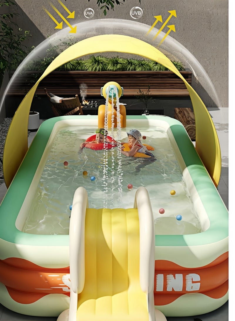 GGEROU Inflatable Swimming Pool,Swimming Pool with Water Slide,Water Pool with Awning,Inflatable Castle Water Park,Summer Water Party(Pool+Slide+Awning+Water Gun) - Image 3
