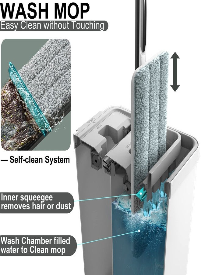 BOSHENG Mop and Bucket with Wringer Set, Flat Floor Mop and Bucket, with 2 Mops and 4 Microfiber Cleaning Cloths for Floor Cleaning, Wet and Dry Use - Image 2