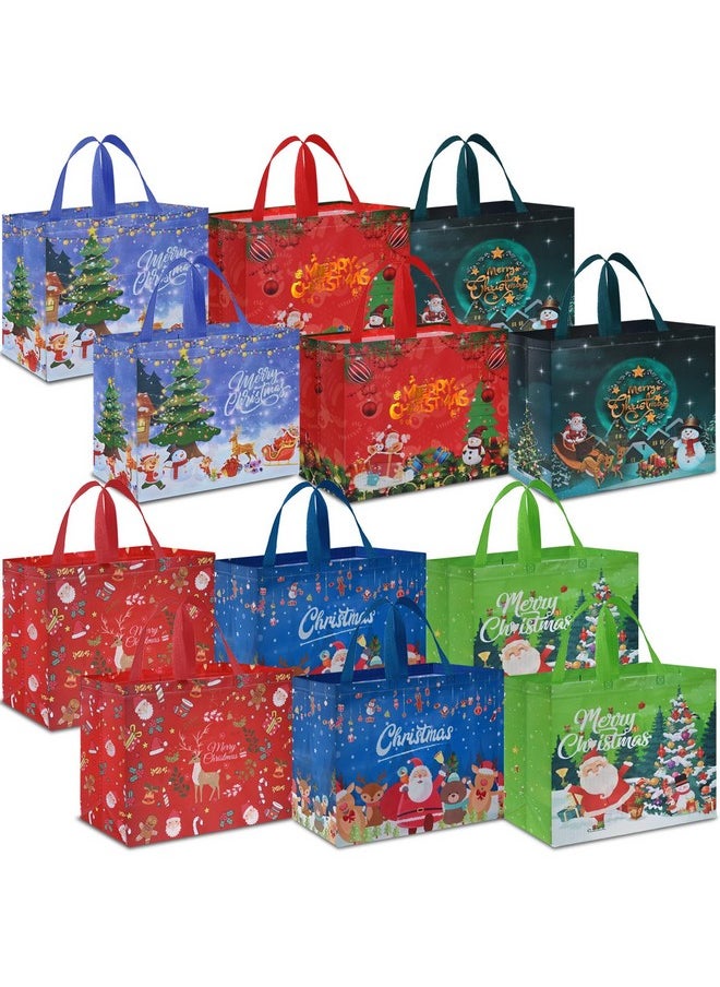 AhfuLife - 12Pcs Extra Large Christmas Gift Bags, 15.7'' X 14.2''X 5.9'', Christmas Tote Bags With Handles, Reusable Non-Woven Christmas Shopping Bags For New Year, Xmas'S Party Supplies Decorations - Image 1