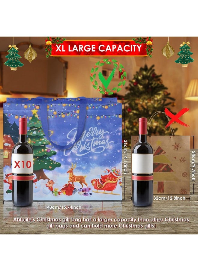 AhfuLife - 12Pcs Extra Large Christmas Gift Bags, 15.7'' X 14.2''X 5.9'', Christmas Tote Bags With Handles, Reusable Non-Woven Christmas Shopping Bags For New Year, Xmas'S Party Supplies Decorations - Image 1