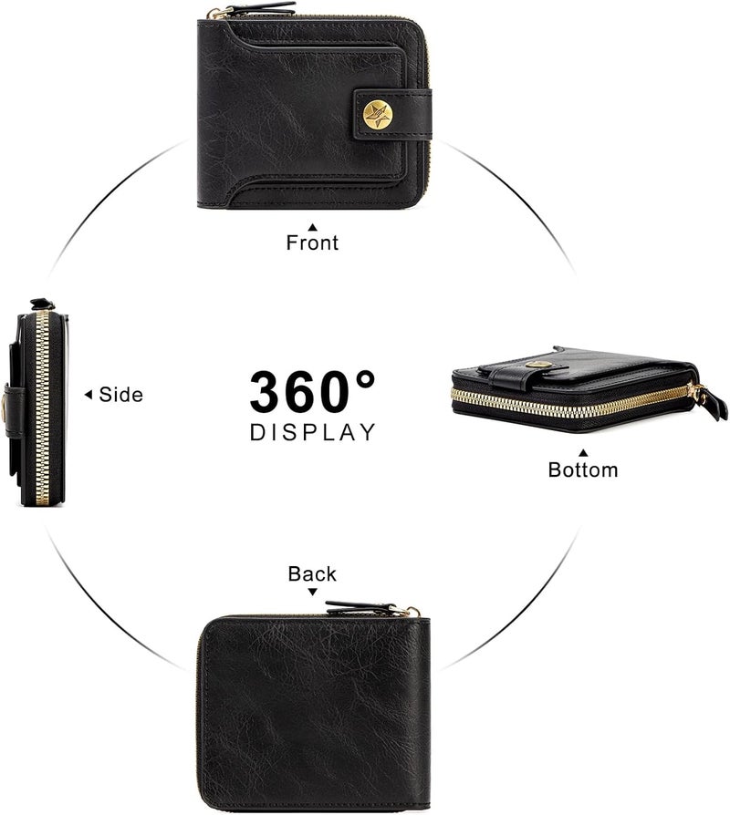 YelaJoy Minimalist Slim PU Leather Wallet for Men,  Classic Design with Zippered Coin Pocket and Button Closure, 9 Card Slots,ID Window,and Bill Compartment, Black, 4.72 x 3.9 x 1.18 Inches ﻿ - Image 3