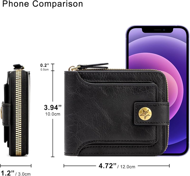 YelaJoy Minimalist Slim PU Leather Wallet for Men,  Classic Design with Zippered Coin Pocket and Button Closure, 9 Card Slots,ID Window,and Bill Compartment, Black, 4.72 x 3.9 x 1.18 Inches ﻿ - Image 5