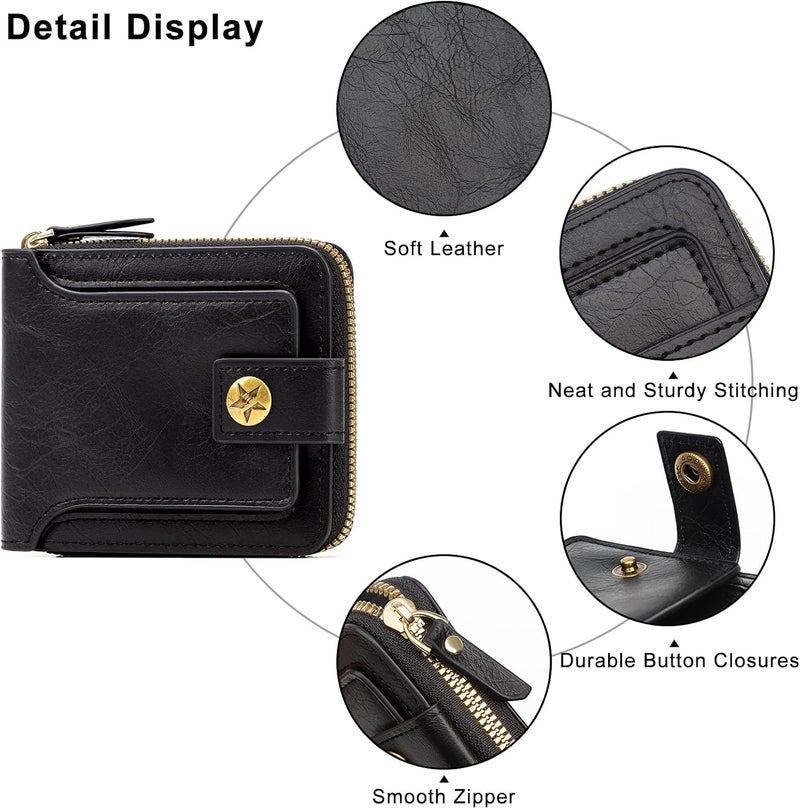 YelaJoy Minimalist Slim PU Leather Wallet for Men,  Classic Design with Zippered Coin Pocket and Button Closure, 9 Card Slots,ID Window,and Bill Compartment, Black, 4.72 x 3.9 x 1.18 Inches ﻿ - Image 4