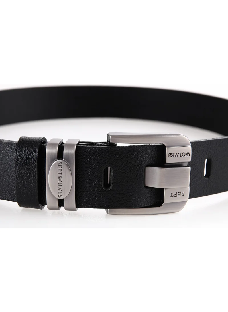 ستب وولفز Genuine Leather Men's Belt with Metal Buckle