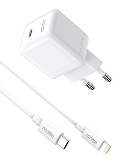 30W USB-C GaN Charger Kit Super Fast Charger and 30W Lightning to USB-C Cable 100cm, Durable and Flexible, Fast Charging and Data Cable, 1m Braided, Copper Wires for 480Mbps Speed ​​Transfer, Tangle and Knot Free, White