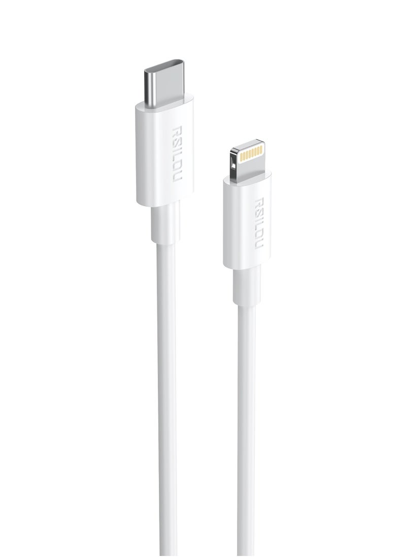 rsilou - 30W USB-C GaN Charger Kit Super Fast Charger and 30W Lightning to USB-C Cable 100cm, Durable and Flexible, Fast Charging and Data Cable, 1m Braided, Copper Wires for 480Mbps Speed ​​Transfer, Tangle and Knot Free, White - Image 1