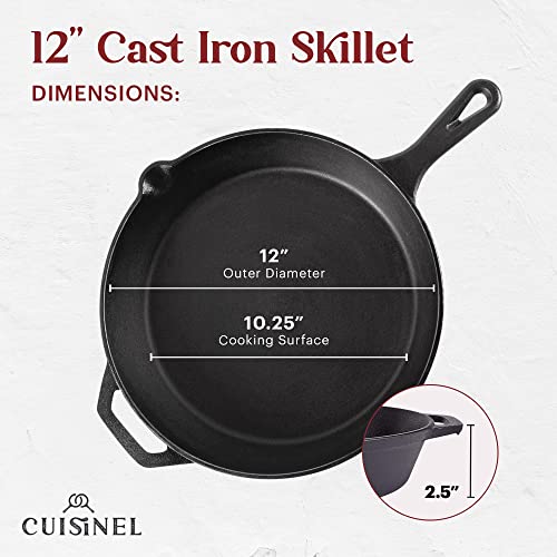 Cuisinel Cast Iron Skillet + Grill Press + Scraper Set - 12"-inch Pre-Seasoned Frying Pan + Silicone Handle Grip - 7" Round Burger Smasher - Indoor/Outdoor, Stove, Oven, Grill, Induction Kitchen Cookware - Image 3