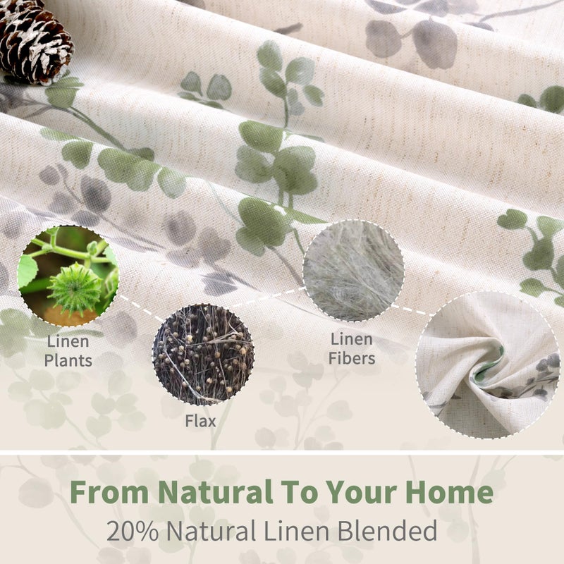BGment Linen Curtains for Living Room 84 Inch Length 2 Panels Set Spring Floral Leaf Patterns, Light Filtering Window Privacy Boho Curtains for Bedroom, Each 52 Inch Wide, Grass Green - Image 3