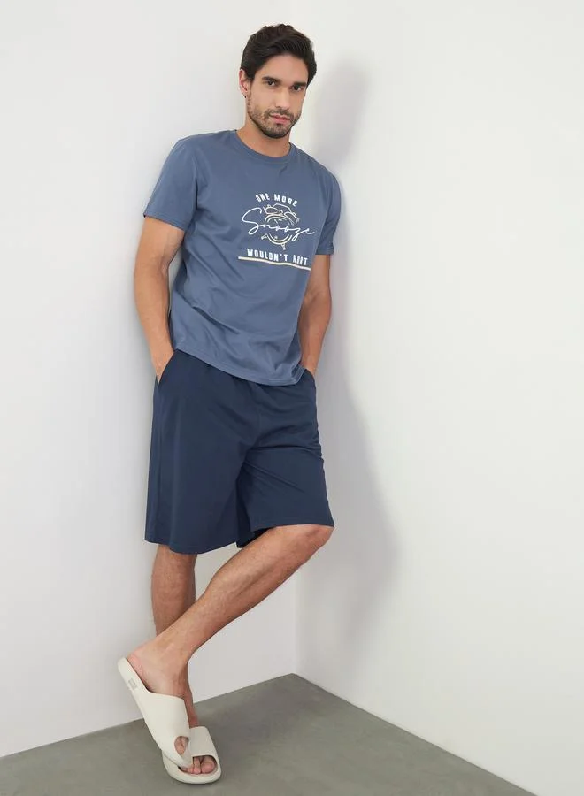 Styli Men Blue Printed T-Shirt and Shorts Set