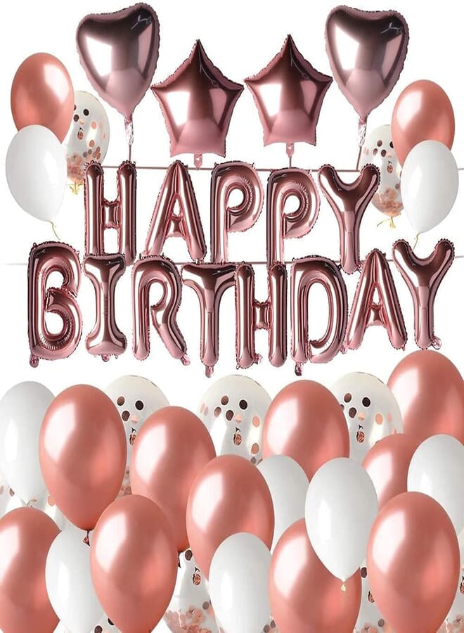 Secret Birthday Balloon Decorations Rose Gold Happy Birthday Banner Set with Latex Balloons Confetti Balloons and Heart Star Foil Balloons