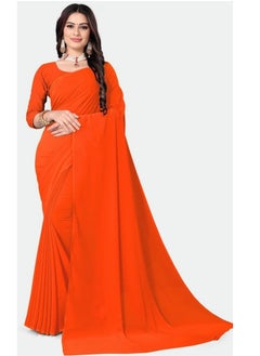 Accessorize Kingdom Women's Plain Pure Georgette Saree With Unstitched Blouse Piece  - Image 4