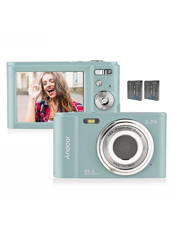 Generic Andoer Portable Digital Camera 48MP 2.7K 2.88-inch with 2pcs Batteries Hand Strap Carry Pouch green  - Image 1