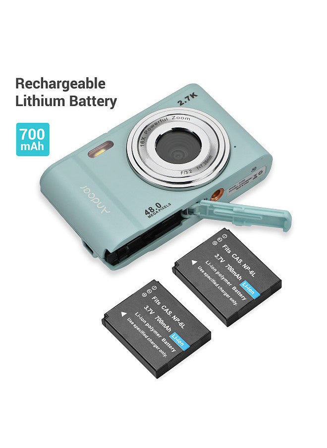 Generic Andoer Portable Digital Camera 48MP 2.7K 2.88-inch with 2pcs Batteries Hand Strap Carry Pouch green  - Image 5
