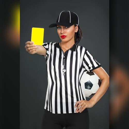 SATINIOR 6 Pcs Women Referee Costume Black and White Stripe Ref Shirt Jersey Shorts Referee Hat for Halloween Party CosplayLarge - Image 3
