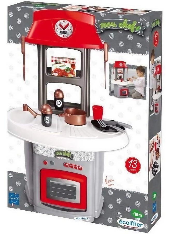 ecoiffier مجموعة مطبخ إيكويفير 100% شيف الإيطالية للعب (42 × 27 × 60 سم) - Image 1
