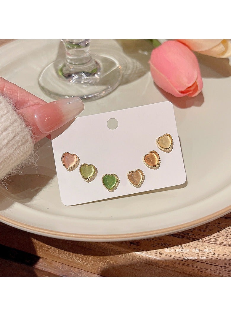 Goolsky 6-Pair Colorful Cat Eye Stud Earrings Set – Heart & Minimalist Designs, Elegant Jewelry Pack for Women, Daily/Party Versatile - Image 5