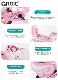 GROIC Girls Bike for Toddlers and Kids,12 Inch Kids Bike with Training Wheels & Basket,Girl Bicycle with Handbrake & Kickstand  - Image 3