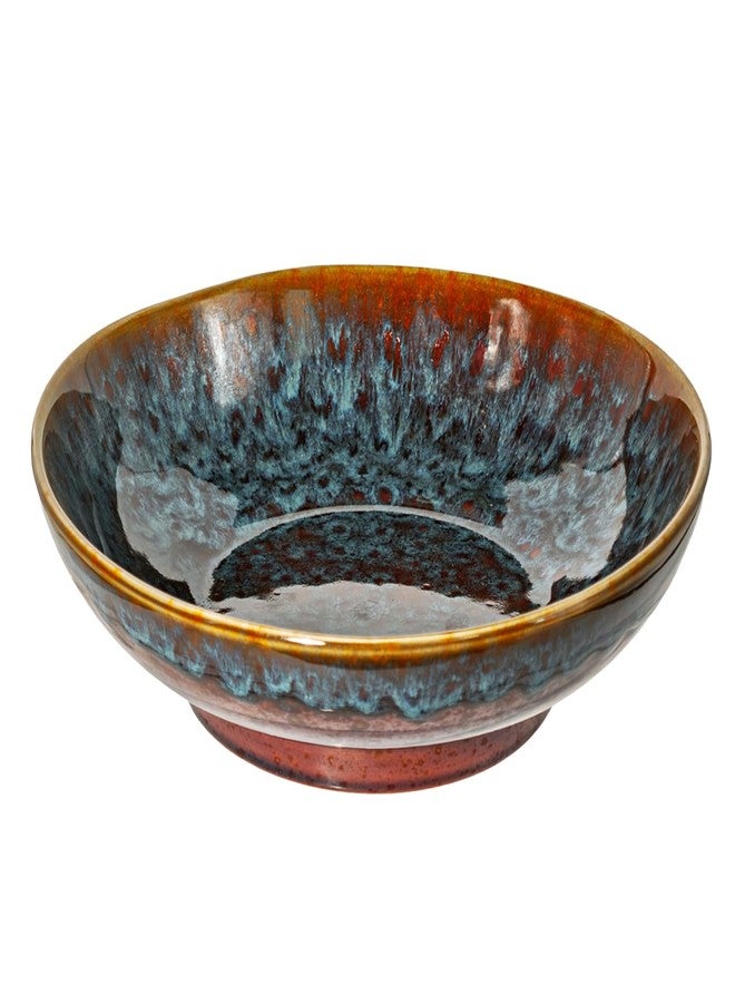 Ronanemon Ceramic Fruit Bowl,10.2" Decorative Bowl, Large Fruit Bowl for Kitchen Counter, Pedestal Bowl, Kitchen Counter Décor, Bread Candy Snacks Organizer(Magic Eye Blue) - Image 1