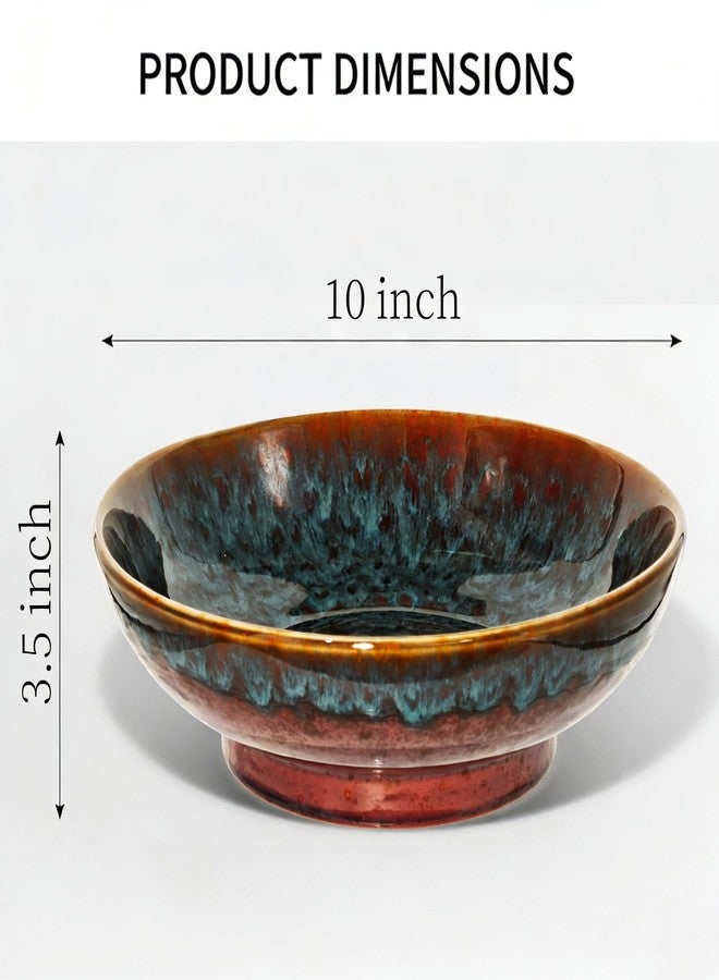 Ronanemon Ceramic Fruit Bowl,10.2" Decorative Bowl, Large Fruit Bowl for Kitchen Counter, Pedestal Bowl, Kitchen Counter Décor, Bread Candy Snacks Organizer(Magic Eye Blue) - Image 2