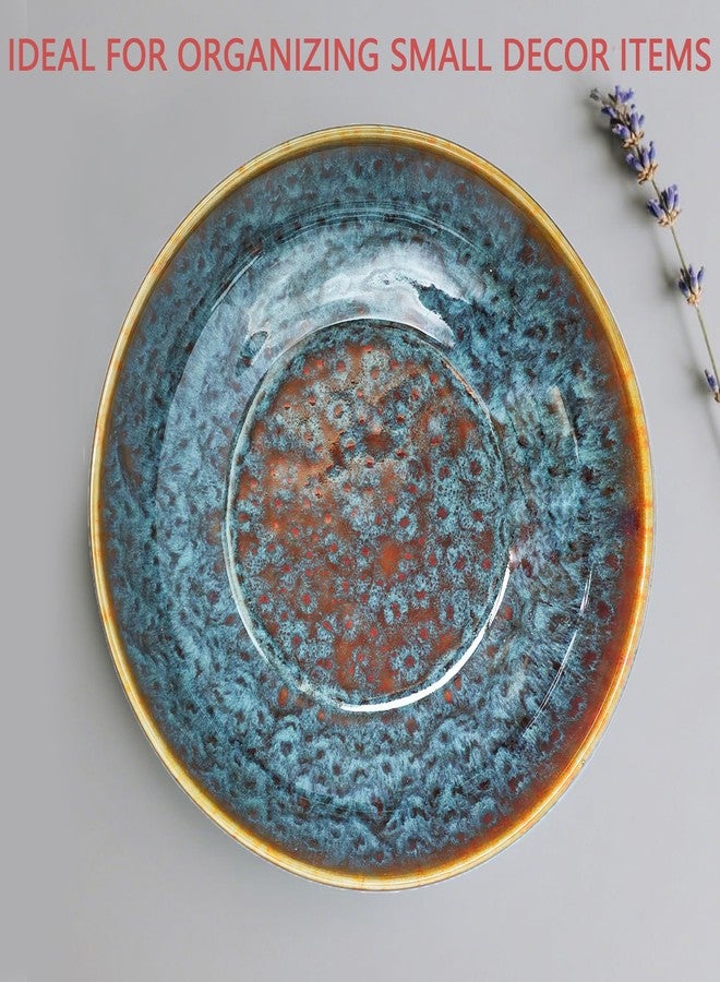 Ronanemon Ceramic Fruit Bowl,10.2" Decorative Bowl, Large Fruit Bowl for Kitchen Counter, Pedestal Bowl, Kitchen Counter Décor, Bread Candy Snacks Organizer(Magic Eye Blue) - Image 3