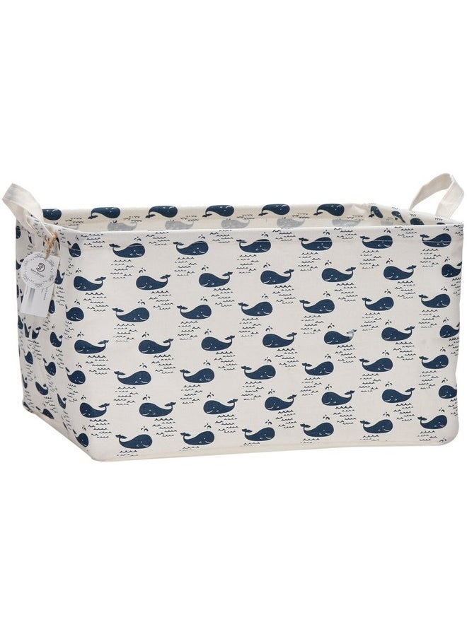 Sea Team Sea Team 16.5" x 11.8" x 9.8" Square Natural Linen & Cotton Fabric Storage Bins Shelves Storage Baskets Organizers for Nursery & Kid's Room (Whale)  - Image 1