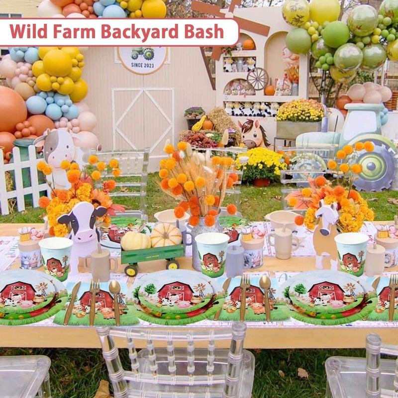 Heboland 175 Pcs Farm Birthday Decorations Plates Set 25 Guests, Farm Animals Theme Baby Shower Watercolor Paper Plates Napkins Cups Cutlery Set Party Supplies - Image 4
