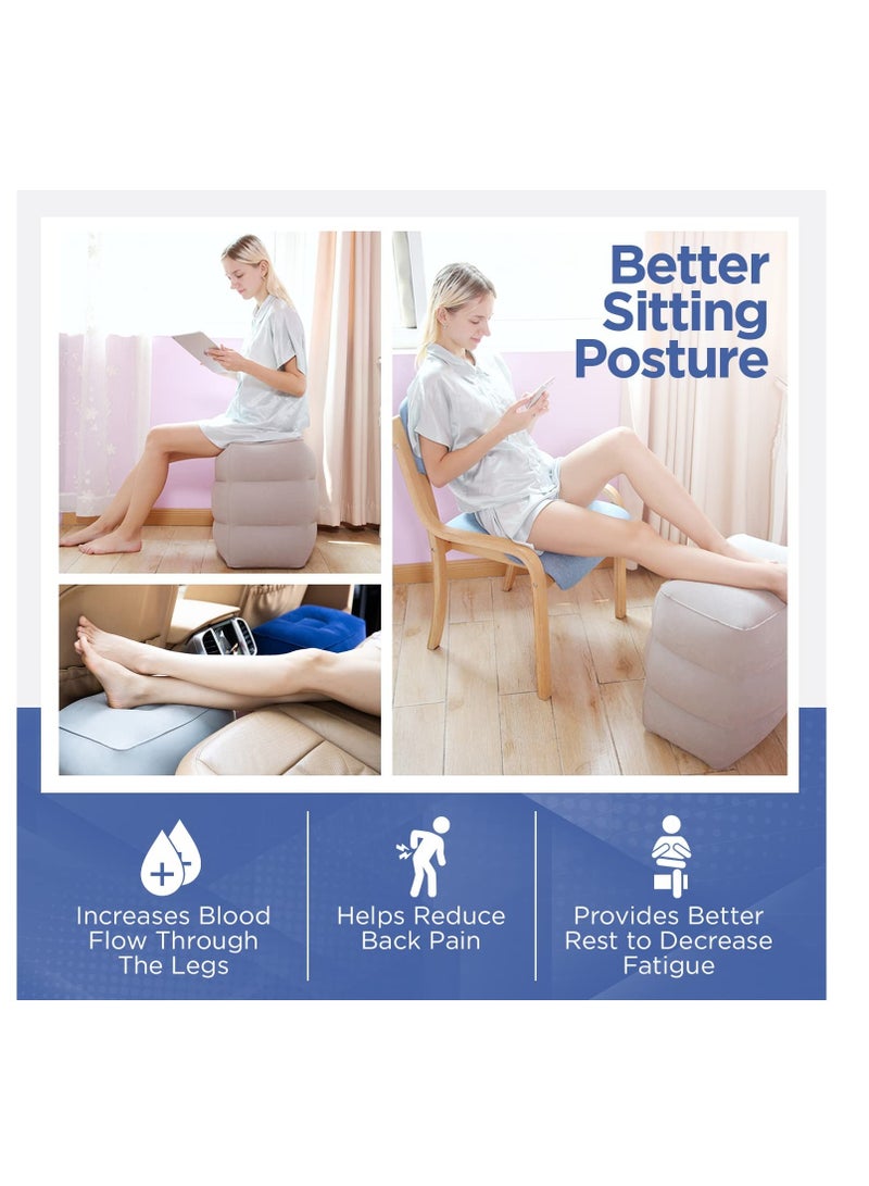 Inflatable Foot Rest for Airplane, Car Seat Foot Rest for Kids Airplane Bed for Toddler, Blow up Plane Footrest Pillow, Foot Stool Relieves Swelling, with Integrated Inflating ons (Grey)  - Image 4