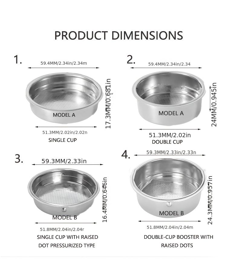 51Mm 2 Inch Double Walled Stainless Steel Coffee Press With Reusable Filter Basket And Pressure Filter 2pcs Model A Single Double - Image 3