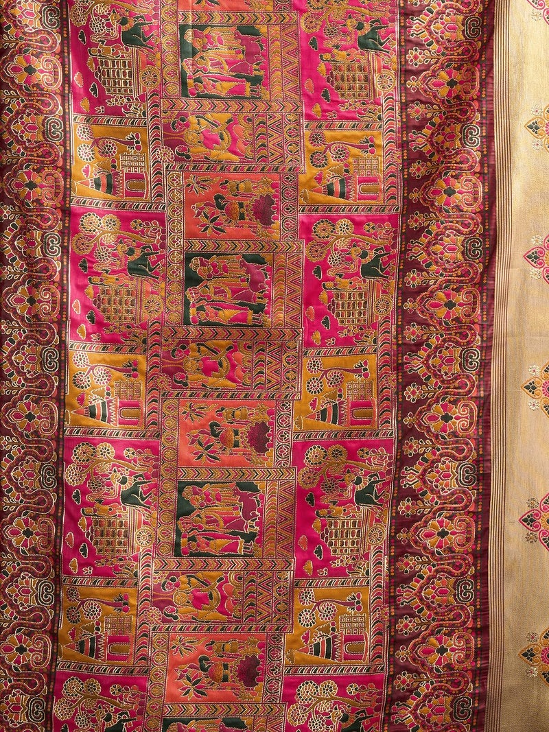 Satrani Women's Silk Kashmiri Minakari Weaving Saree with Unstitched Blouse Piece (4314S602N_Maroon) - Image 5