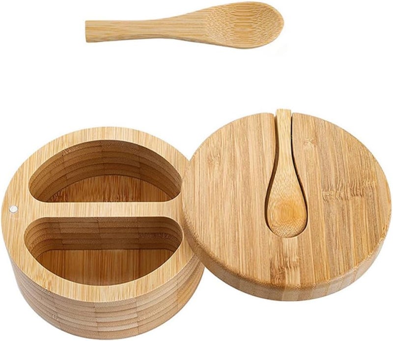 SECFOU Double-grid Seasoning Pot with Spoon, Kitchen Accessory Spice Container for Home Cooking and Table Condiment Storage - Image 1