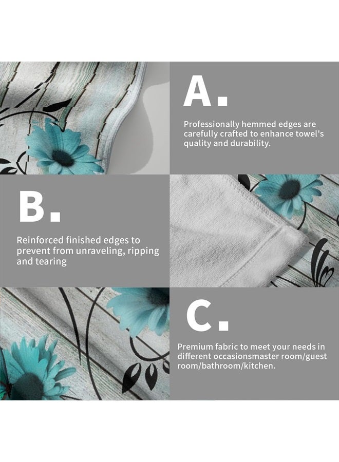 Giwawa Teal Floral Hand Towels Set of 2 Rustic Daisy Fingertip Towel Soft Absorbent Guest Bath Towel Kitchen Dish Towel for Spa Home Bathroom - Image 5