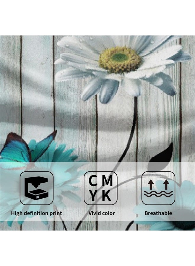 Giwawa Teal Floral Hand Towels Set of 2 Rustic Daisy Fingertip Towel Soft Absorbent Guest Bath Towel Kitchen Dish Towel for Spa Home Bathroom - Image 3