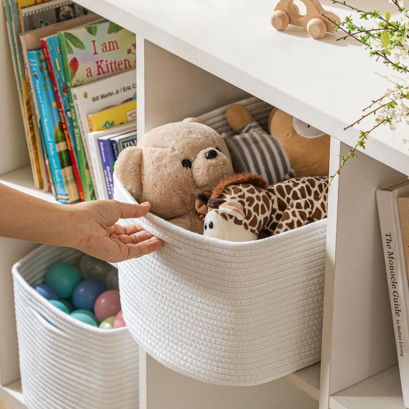 UBBCARE 4 Pack Baskets for Organizing, Woven Storage Baskets for Toys and Towel, Rectangle Cotton Rope Basket with Handles, 14''L x9''W x8''H, White - Image 3