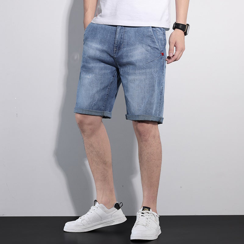 Generic Five-point Rick Denim Shorts Mens Straight Loose Breeches Trendy Brand Four Seasons Regular Casual Mid-length Pants 2023 New 8605 light blue shorts