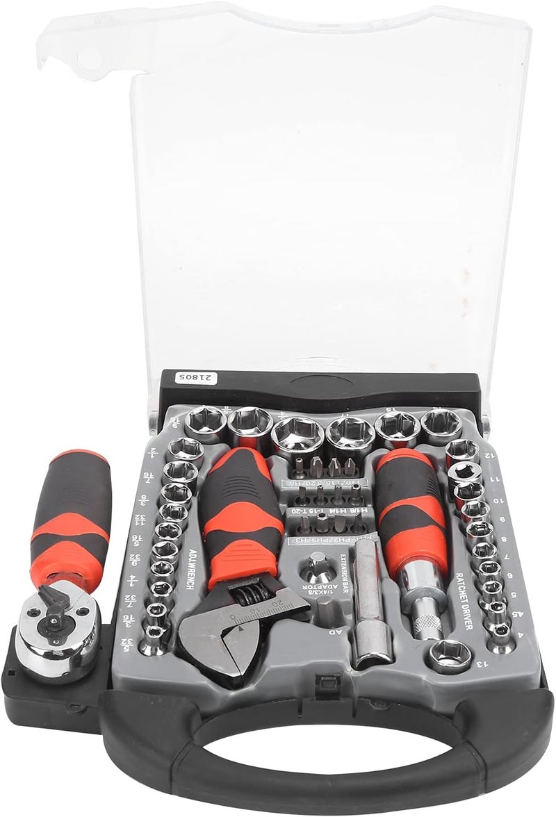 45Pcs Socket Wrench Set, Multipurpose Ratchet Tool, Manual Hardware Repair Kit with 27 Sockets and 14 Bits, l truction for Automotive and Home Mainnce - Image 1