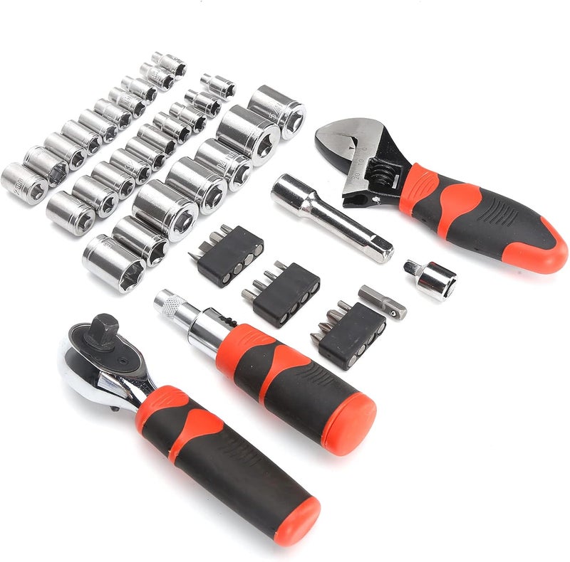 45Pcs Socket Wrench Set, Multipurpose Ratchet Tool, Manual Hardware Repair Kit with 27 Sockets and 14 Bits, l truction for Automotive and Home Mainnce - Image 4