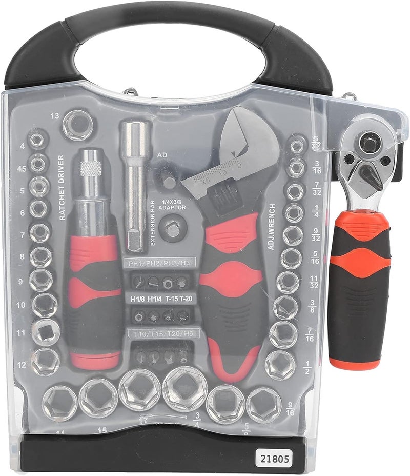45Pcs Socket Wrench Set, Multipurpose Ratchet Tool, Manual Hardware Repair Kit with 27 Sockets and 14 Bits, l truction for Automotive and Home Mainnce - Image 2