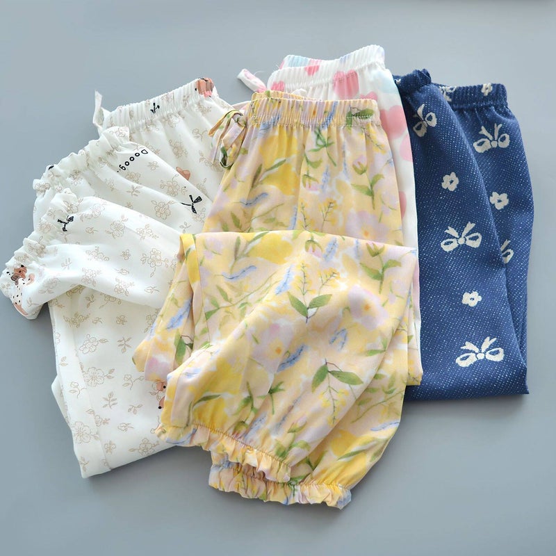 Girls Summer Cotton Mosquito-Repellent Loose Floral Lantern Pants - Image 4