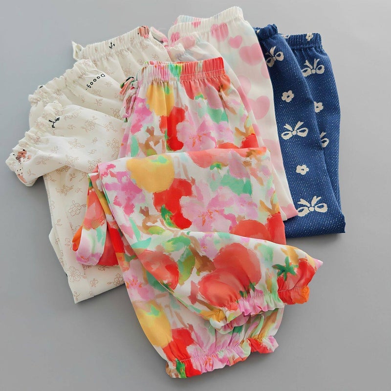 Girls Summer Cotton Mosquito-Repellent Loose Floral Lantern Pants - Image 2