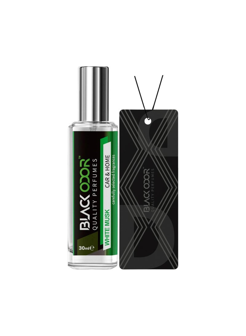 BLACK ODOR Car & Home Air Freshener Perfume Spray with Hanging Card – White Musk, Long-Lasting Essential Oil Scent, Alcohol-Free, Gas-Free, Natural Oil Formula, Compact 30ml Bottle for Living Room, Bedroom, Office, Washroom & Car Interior_ - Image 2